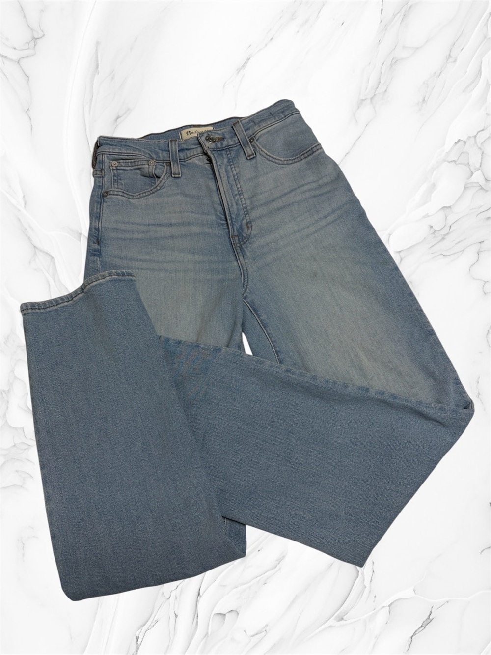 Madewell the perfect vintage Straight Jeans light blue distressed knee size 25